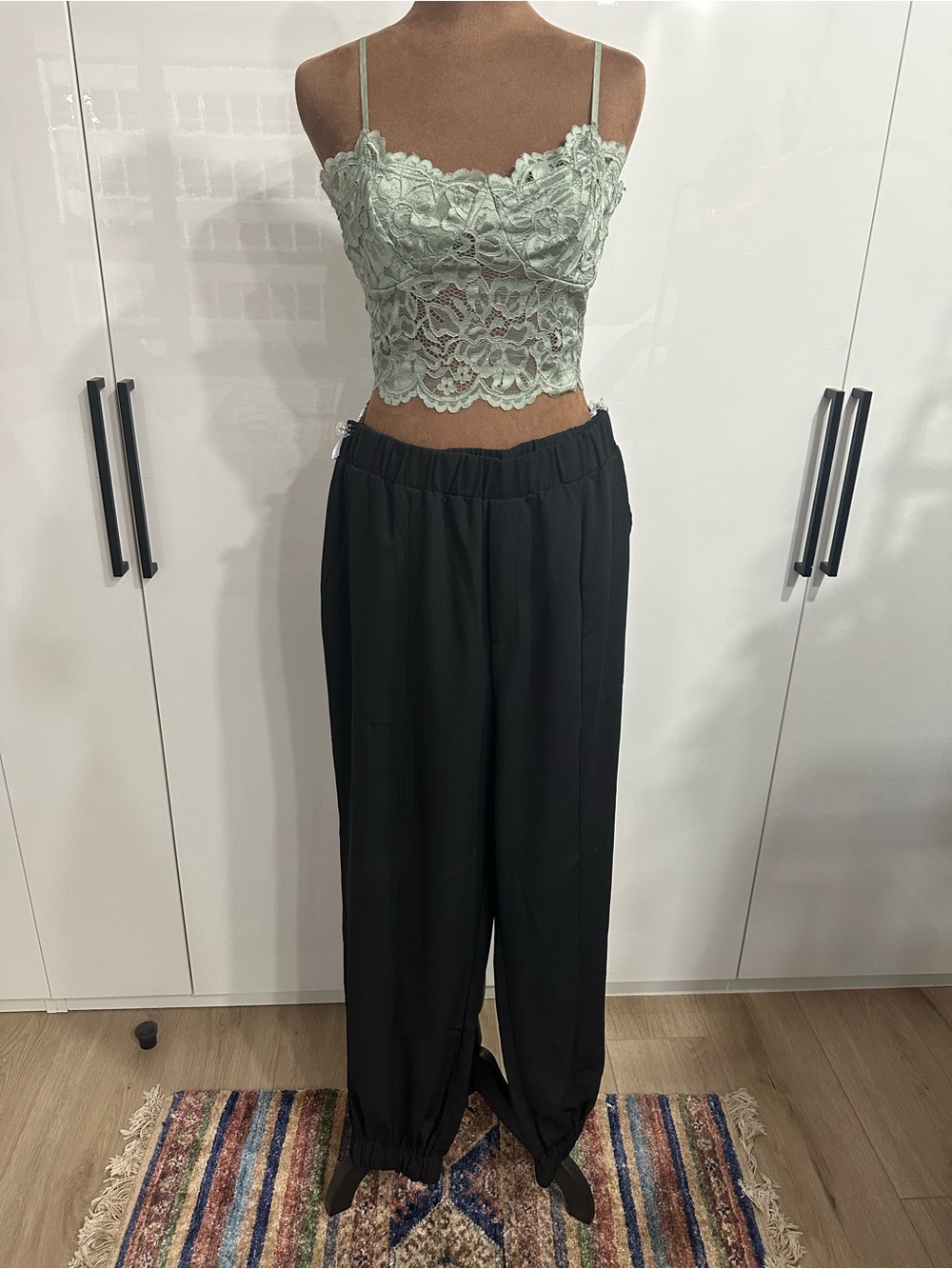 SHEIN Black Elastic Cuffed Wide-Leg Track Pants